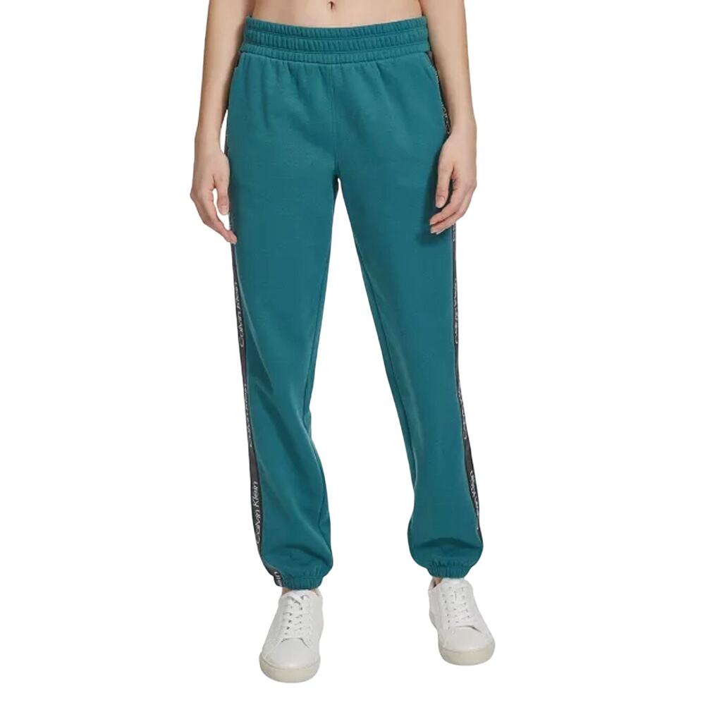 Calvin Klein Performance Women's Fleece Logo Stripe Joggers NWT TEAL SIZE S